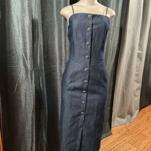 Endless Rose Blue Denim Midi Dress with Button Accents
